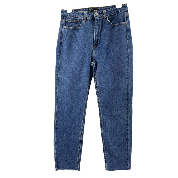 Zuiki Jeans Womens 27" W Medium Wash Denim Mom Hi Rise Tapered Raw High - Picture 1 of 12